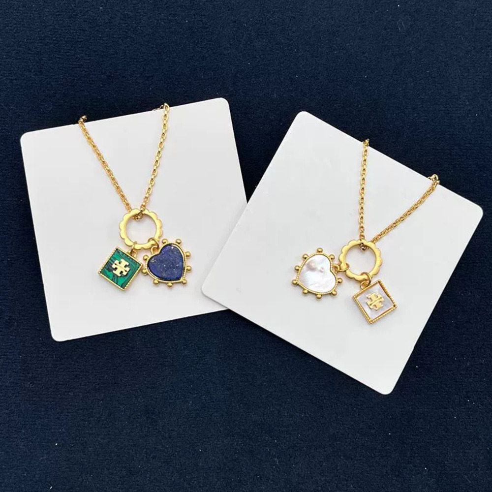 Tory Burch Natural Shell Double Sided Multi Pendant Necklace Enamel Geometric
